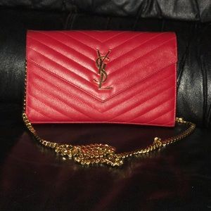 YSL Mattelasse Leather Chain Wallet